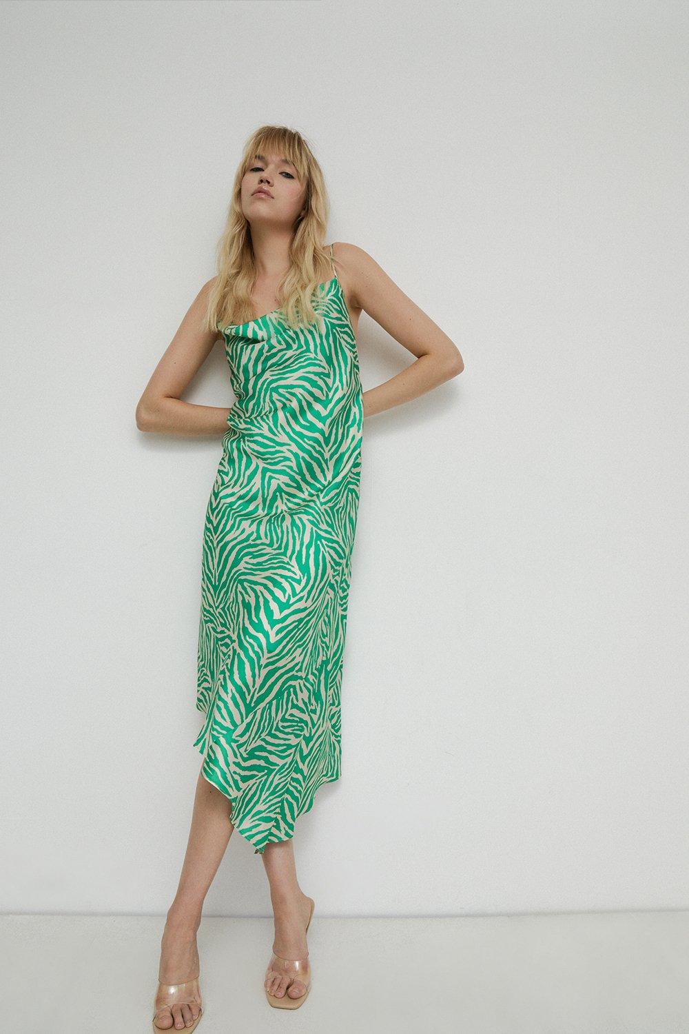 Womens Petite Cami Midi Dress With Asymmetric Hem - green
