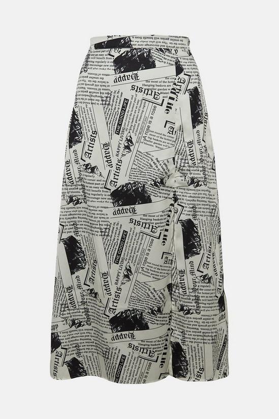 Warehouse Petite Midi Skirt In Newspaper Print 4