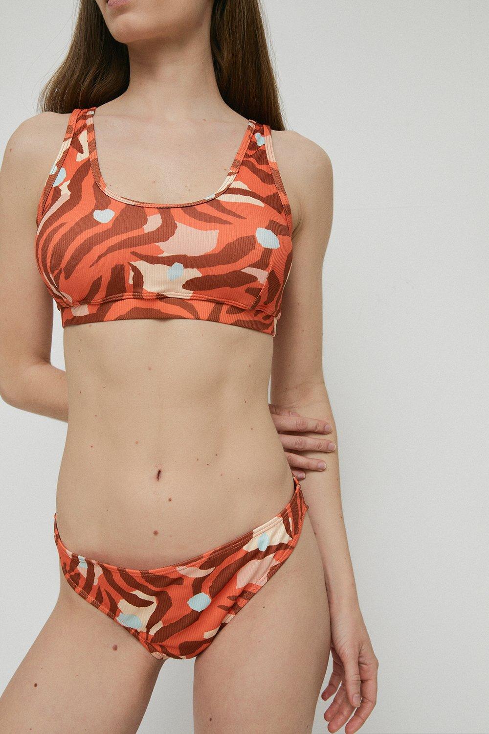 Womens Tiger Print Simple Bikini Bottoms - orange