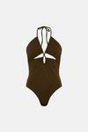 Warehouse Ribbed Cut Out Halter Swimsuit thumbnail 4