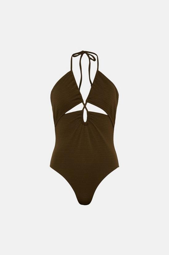 Warehouse Ribbed Cut Out Halter Swimsuit 4