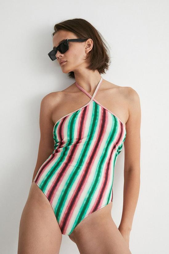 Warehouse Blurred Stripe Halter Neck Swimsuit 1