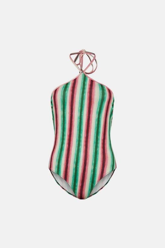 Warehouse Blurred Stripe Halter Neck Swimsuit 4