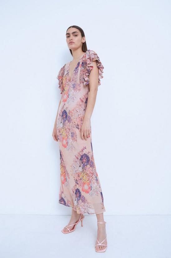 Warehouse WH x The British Museum: The Charles Rennie Mackintosh Collection Ruffle Maxi Dress In Floral 1