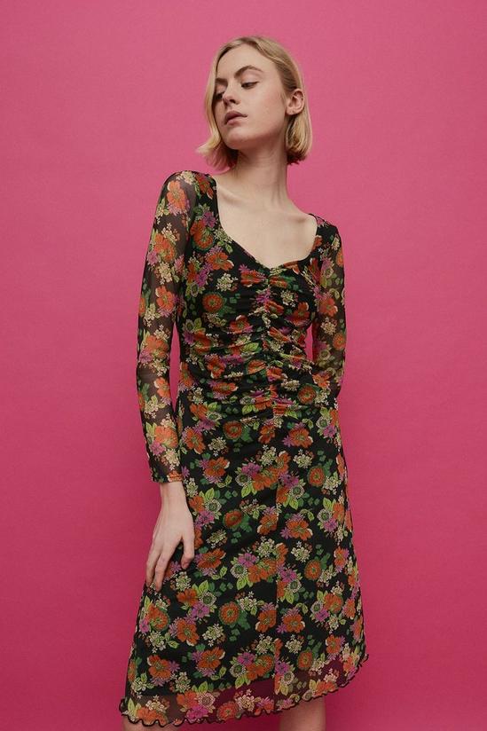 Warehouse Floral Mesh Flare Sleeve Dress 5