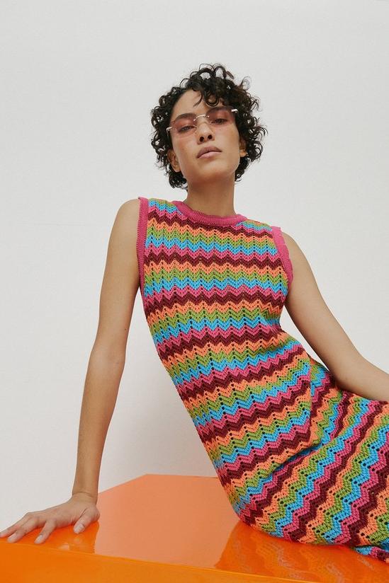 Warehouse Zig Zag Crochet Look Knit Midi Dress 1