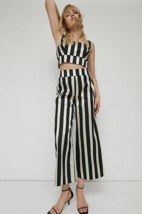 Warehouse Satin Twill Wide Cropped Tailored Stripe Trousers 1