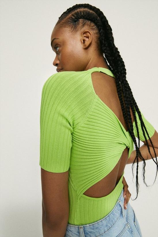 Warehouse Twist Back Ribbed Knit Top 1