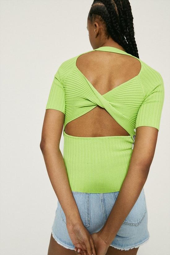 Warehouse Twist Back Ribbed Knit Top 3