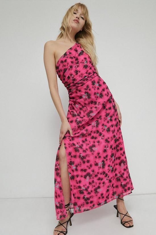 Warehouse Floral One Shoulder Pleated Midi Dress 1