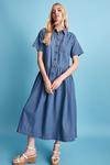 Warehouse Petite Denim Dropped Waist Midi Shirt Dress thumbnail 1