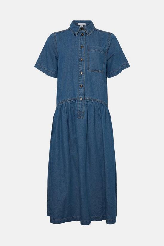 Warehouse Petite Denim Dropped Waist Midi Shirt Dress 5