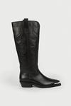 Warehouse Real Leather Knee High Cowboy Toe Cap Boots thumbnail 1