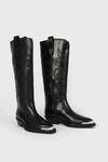 Warehouse Real Leather Knee High Cowboy Toe Cap Boots thumbnail 2