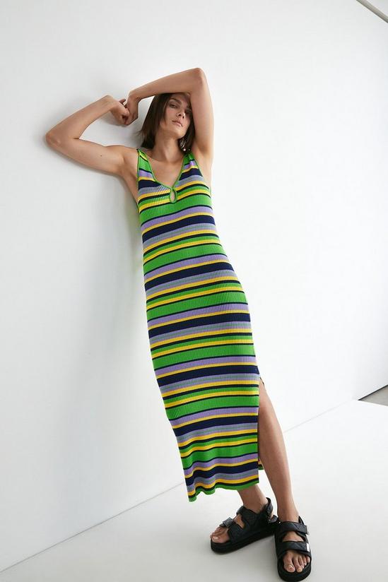 Warehouse Multi Stripe Ribbed Knit Midi Dress 1