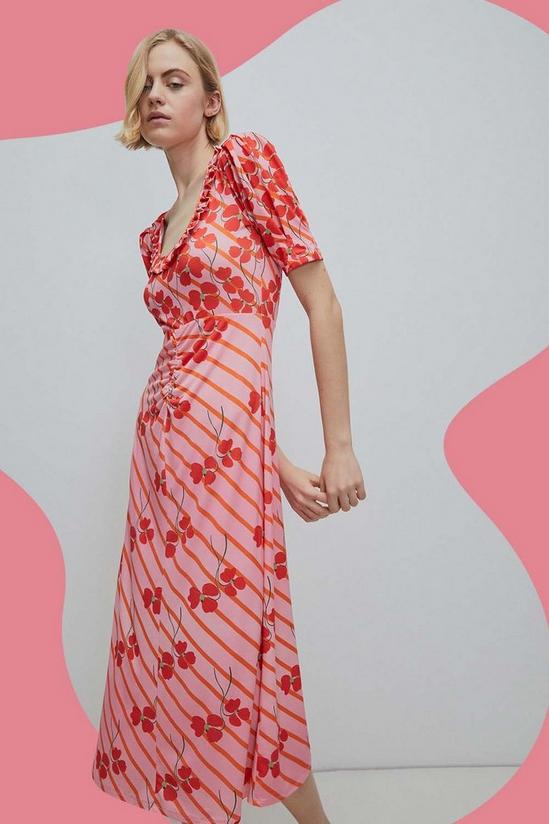 Warehouse WH X Rose England Mixed Floral Stripe Print Midi Dress 1