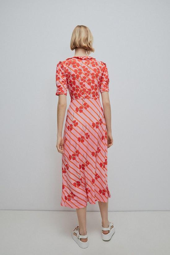 Warehouse WH X Rose England Mixed Floral Stripe Print Midi Dress 3