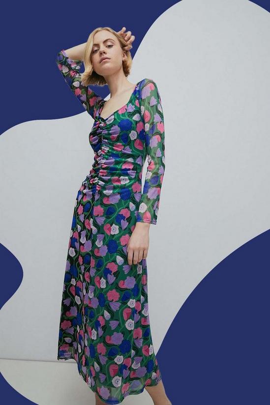 Warehouse WH X Rose England Spliced Floral Midi Mesh Dress 1