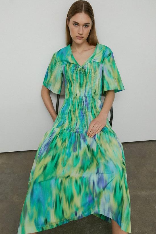 Warehouse Cotton Printed Shirring Midi Dress 1