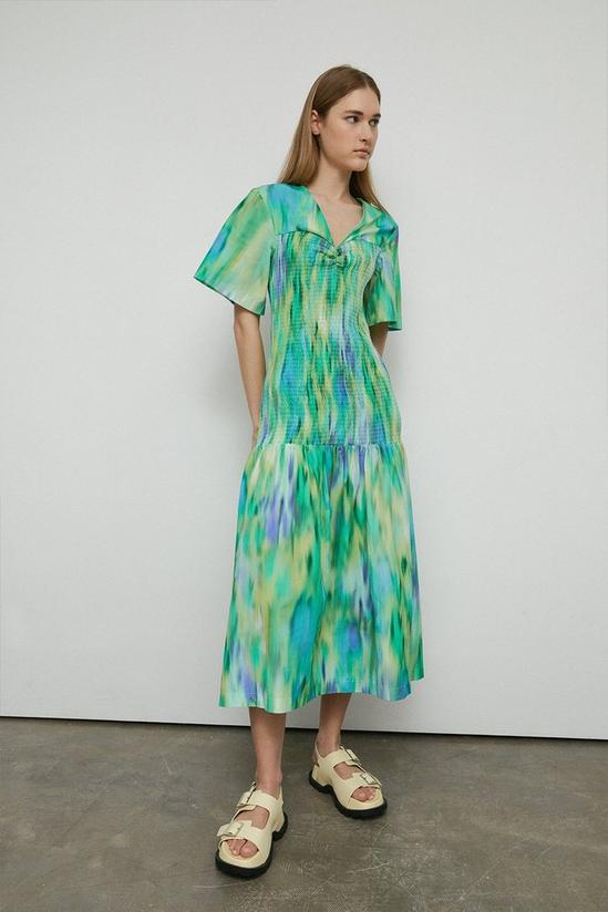 Warehouse Cotton Printed Shirring Midi Dress 2