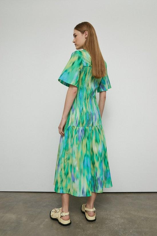Warehouse Cotton Printed Shirring Midi Dress 3