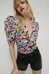 Warehouse Cotton Floral Ruched Puff Sleeve Top thumbnail 1
