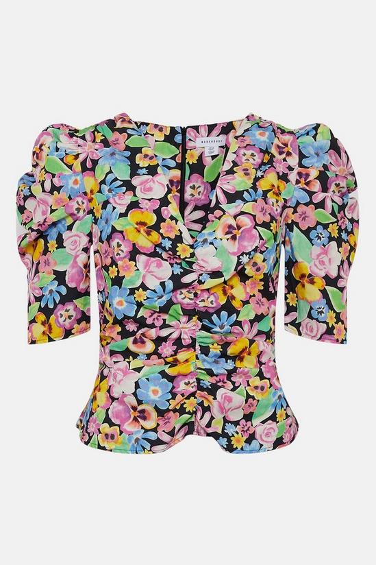 Warehouse Cotton Floral Ruched Puff Sleeve Top 4