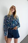 Warehouse Polyester High Neck Blouse In Floral thumbnail 2