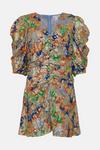 Warehouse WH x The British Museum: The Charles Rennie Mackintosh Collection Sparkle Floral Ruched Mini Dress thumbnail 4