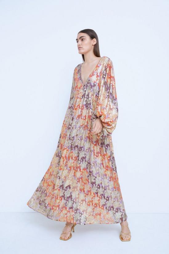 Warehouse WH x The British Museum: The Charles Rennie Mackintosh Collection Sparkle Floral V Neck Maxi Dress 1