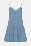 Warehouse Denim Button Detail Tiered Cami Mini Dress thumbnail 4