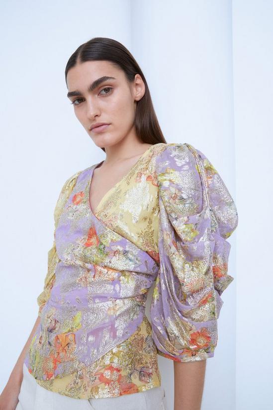 Warehouse Petite WH x The British Museum: The Charles Rennie Mackintosh Collection Sparkle Floral Wrap Top 1