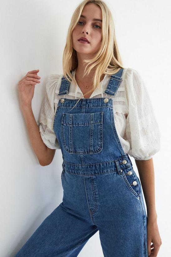 Warehouse Petite Denim Relaxed Wide Leg Dungarees 2