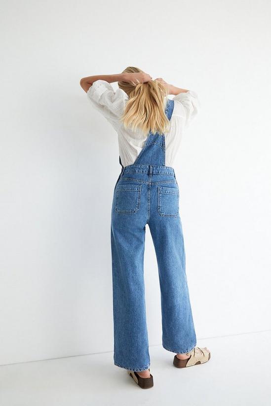 Warehouse Petite Denim Relaxed Wide Leg Dungarees 3