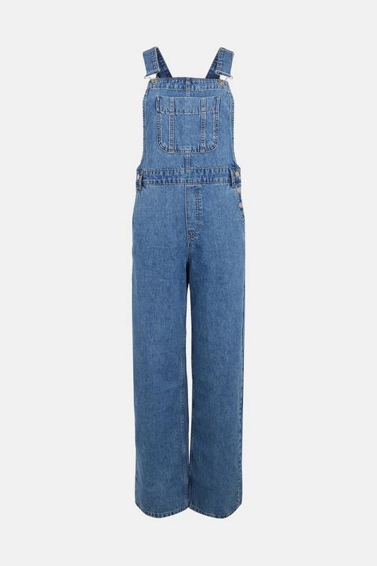 Warehouse Petite Denim Relaxed Wide Leg Dungarees 4