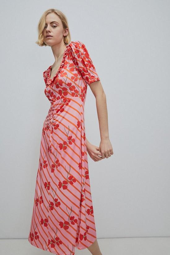 Warehouse WH X Petite Rose England Floral Stripe Print Midi Dress 1