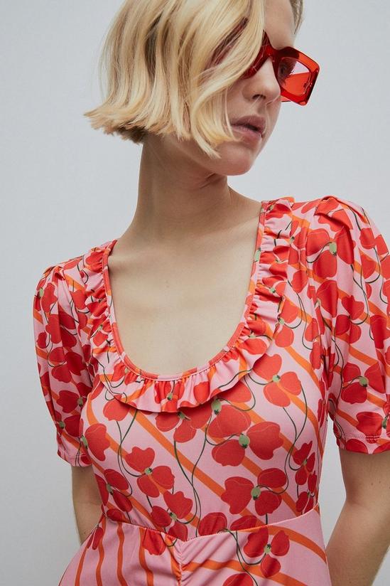 Warehouse WH X Petite Rose England Floral Stripe Print Midi Dress 2