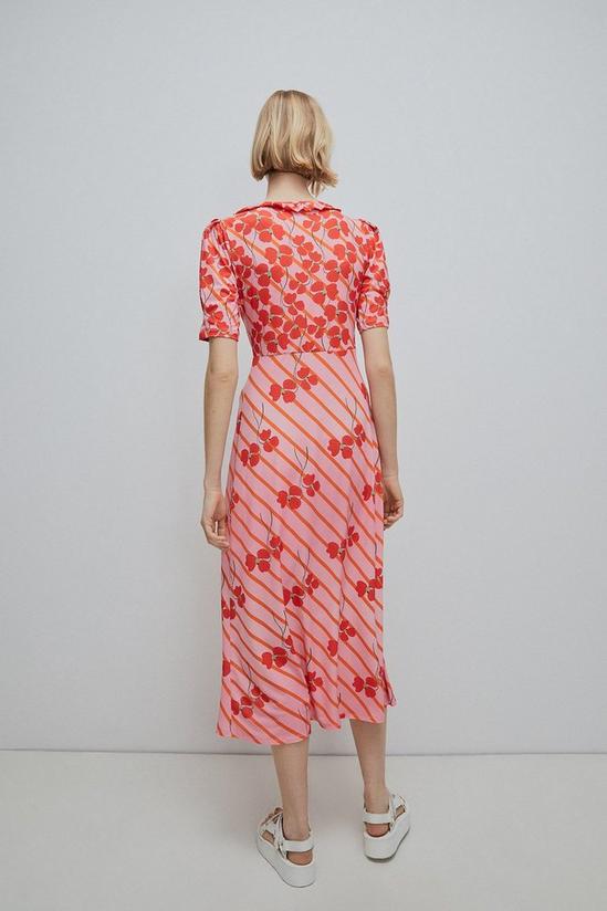 Warehouse WH X Petite Rose England Floral Stripe Print Midi Dress 3
