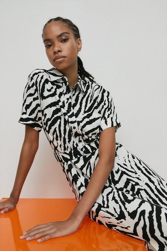 Warehouse Zebra Short Sleeve Belted Midi Shirt Dress 1