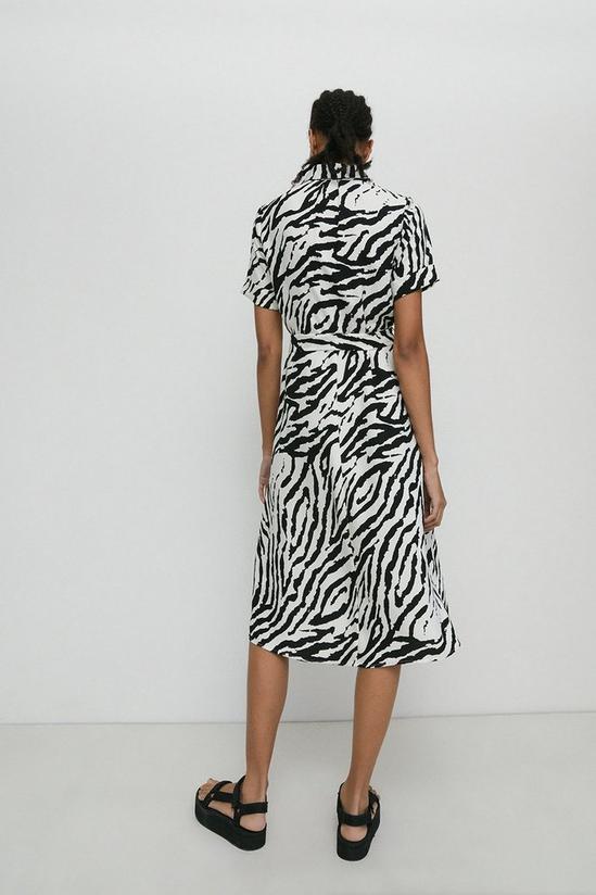 Warehouse Zebra Short Sleeve Belted Midi Shirt Dress 3
