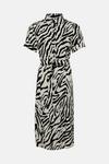 Warehouse Zebra Short Sleeve Belted Midi Shirt Dress thumbnail 4