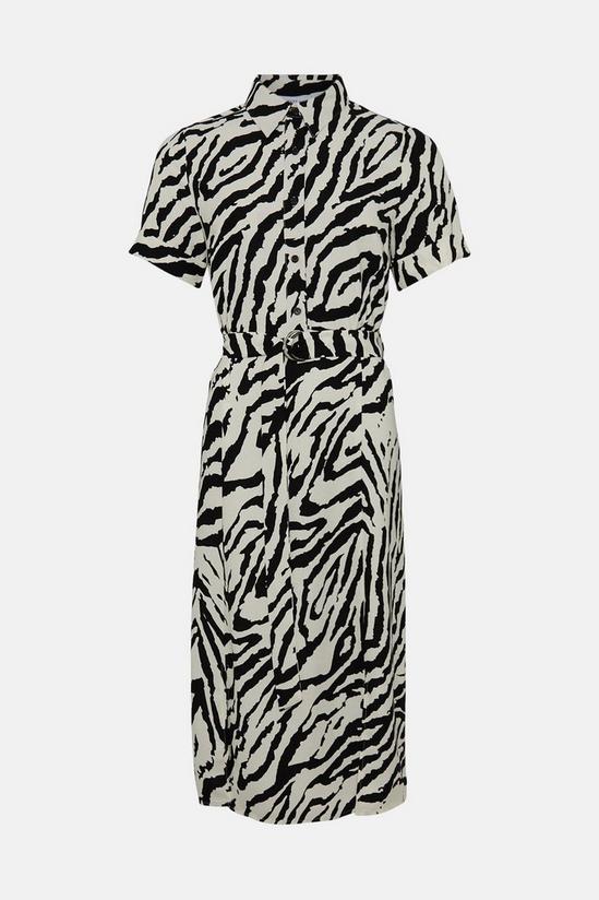 Warehouse Zebra Short Sleeve Belted Midi Shirt Dress 4