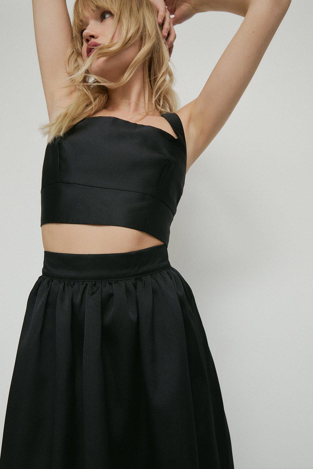 Womens Satin Twill Midi Full Skirt - black
