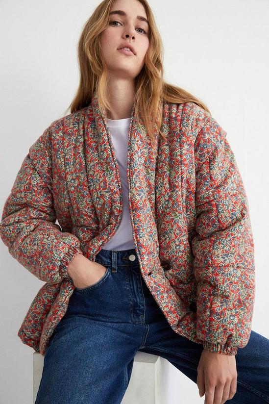 Jackets & Coats, Detachable Sleeve Padded Floral Jacket