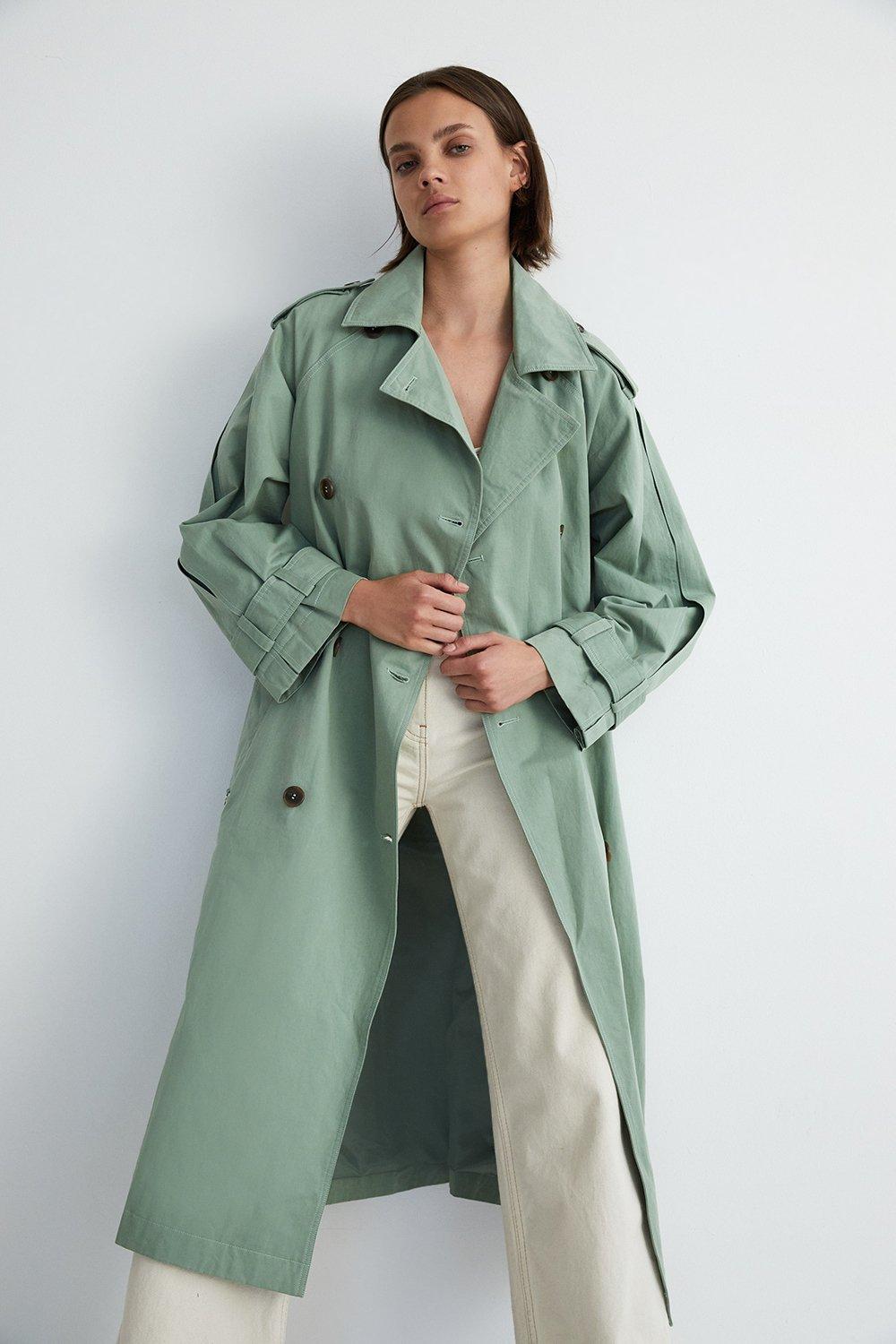 Womens Maxi Trench Coat - sage