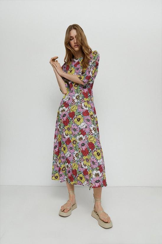 Warehouse Floral Shirred Cuff Midi Dress 1