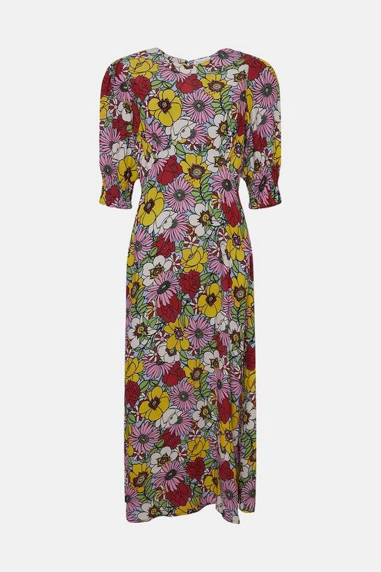 Warehouse Floral Shirred Cuff Midi Dress 4