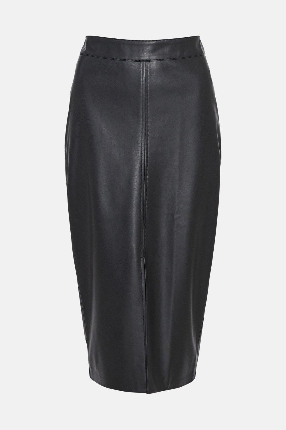 Warehouse faux leather pencil hotsell skirt black