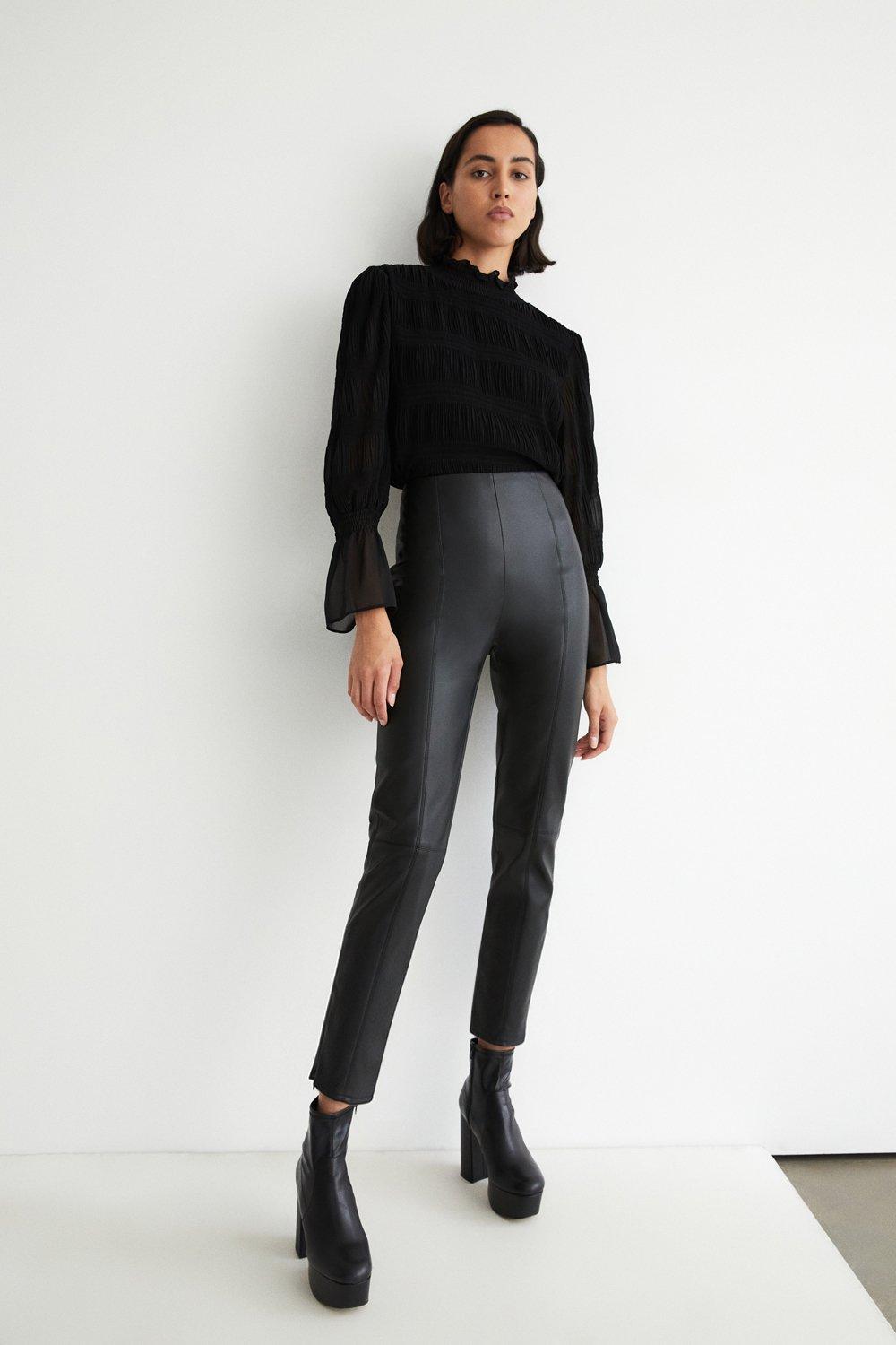 Womens Cropped Slim Faux Leather Trouser - black