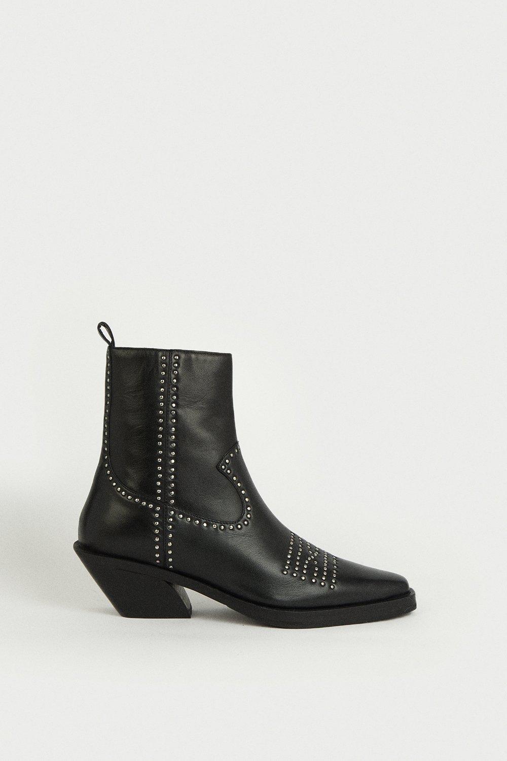 Black leather clearance studded ankle boots